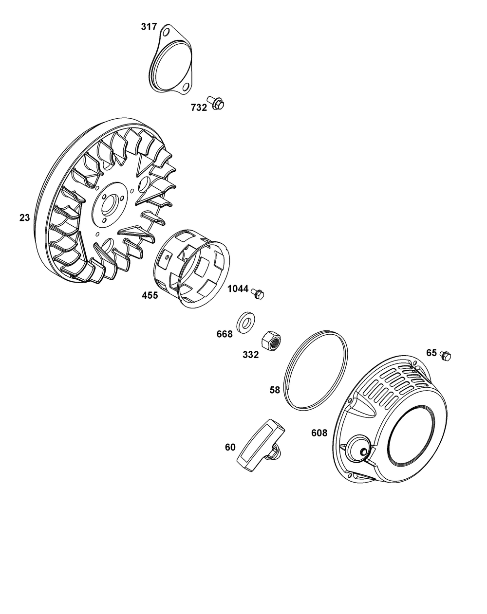 Flywheel, Ignition, And Starter Group Diagram and Parts List for 181D02-0003-01 100000 - 19Z999 Briggs and Stratton Engine